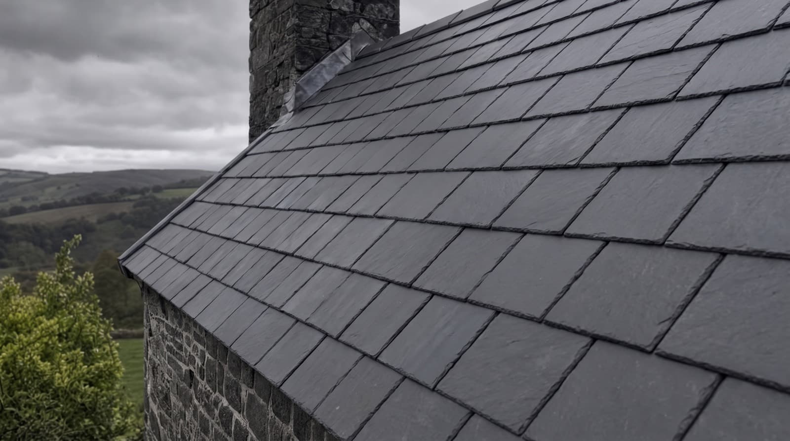 The same slate roof fully repaired with matched tiles